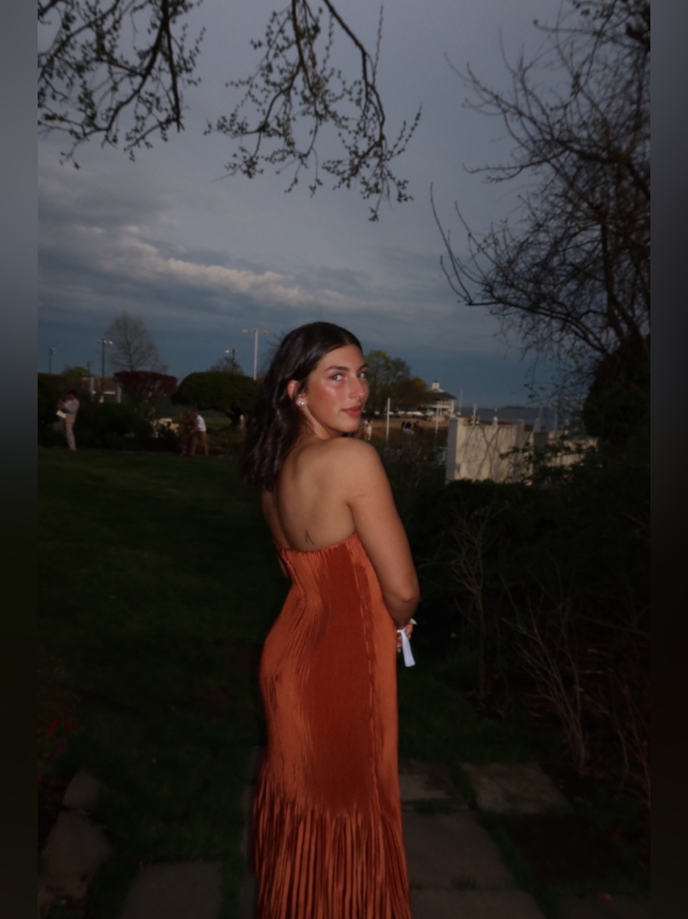Abercrombie & Fitch Rust Orange Strapless Pleated Maxi Gown worn once